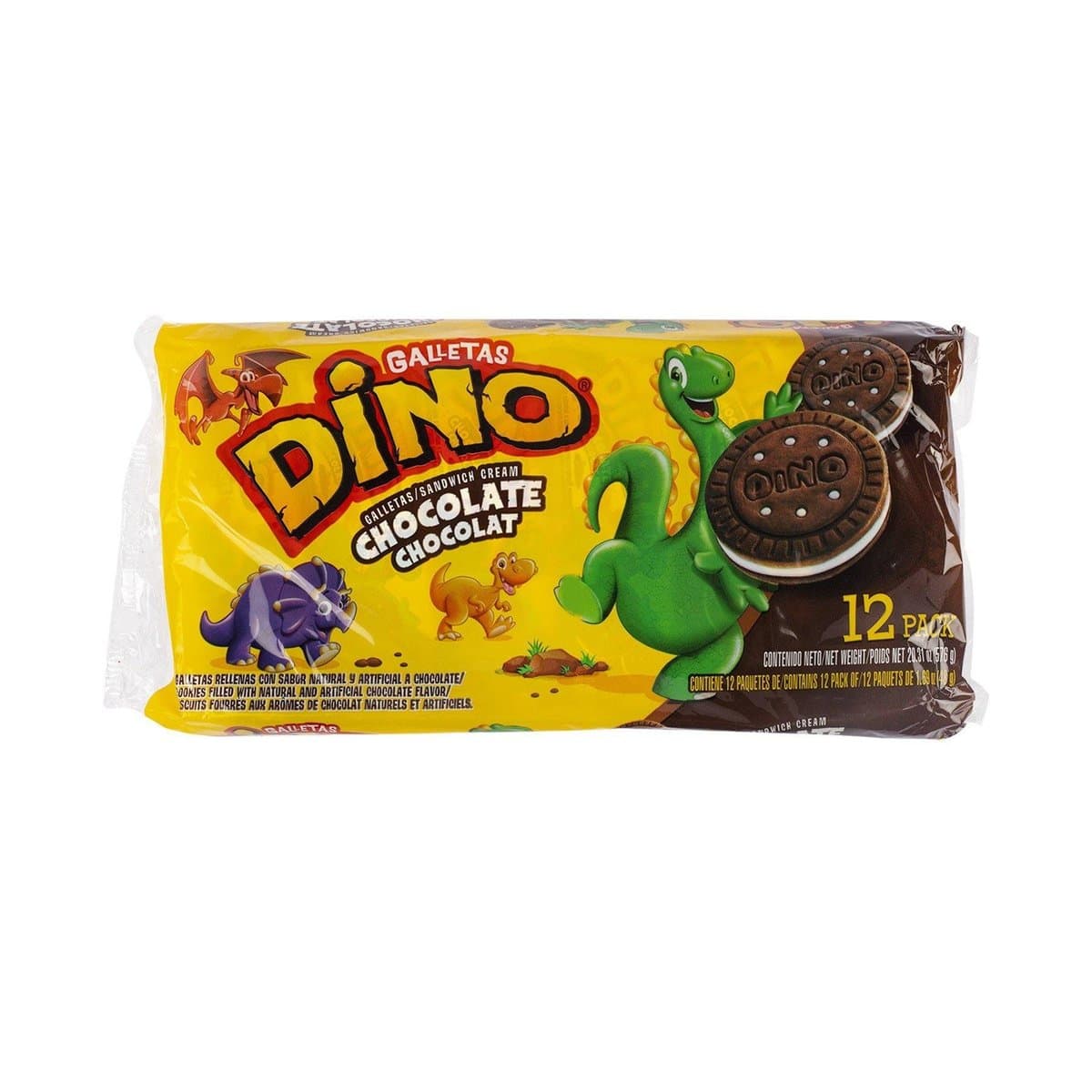 Galletas Sándwich Chocolate Rellenas de Crema Dino 12 uds Galletas Sándwich Chocolate Rellenas de Crema Dino 12 uds